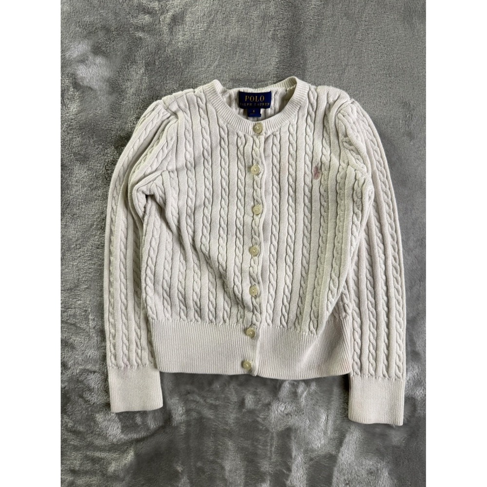 Polo Ralph Lauren Cable-Knit Cotton Cardigan Girls Size 6 Cream Button Front